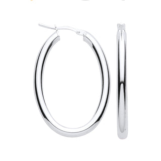Silver Oval Tube Hoop Earrings 3.4g