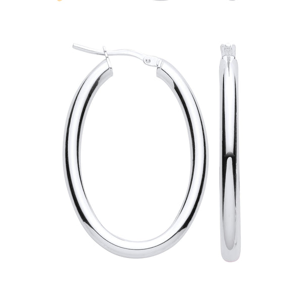 Silver Oval Tube Hoop Earrings 3.4g