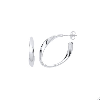 Silver Oval Twisted Hoop Earrings