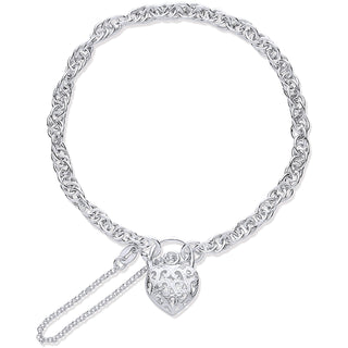 Silver Padlock Charm Bracelet With Safety Chain 07