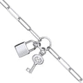 Silver Paper Clip Chain, Padlock & CZ Key Bracelet