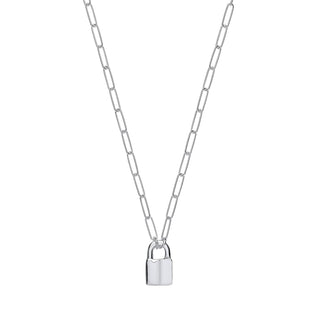 Silver Paper Clip Chain, Padlock Necklace