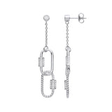 Silver Paper Clip CZ Drop Earrings