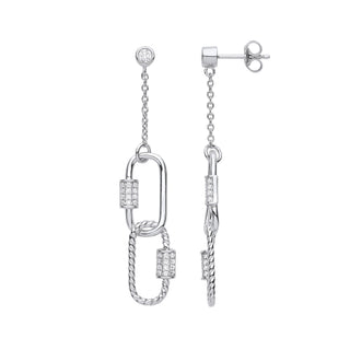 Silver Paper Clip CZ Drop Earrings