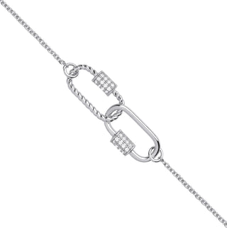 Silver Paper Clip CZ Ladies Bracelet