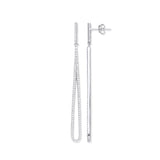 Silver Pave CZ Oval Linear Drop Earrings