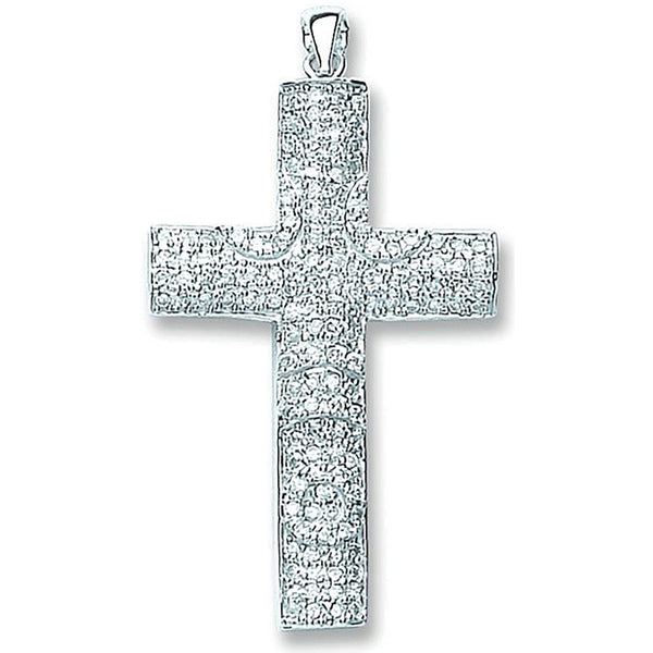 Silver Pave Set CZ Cross 6.2g