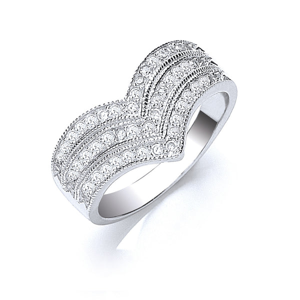 Silver Pave Set CZ Triple Wishbone Ring