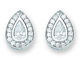 Silver Pear Shaped CZ Cluster Stud Earrings 3.6g (£60)