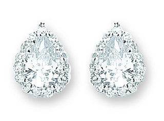 Silver Pear Shaped CZ Cluster Stud Earrings 3.6g