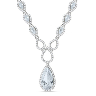 Silver Pear Shaped Drop Set Clear CZ's Necklace 18