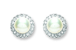 Silver Pearl & CZ Stud Earrings