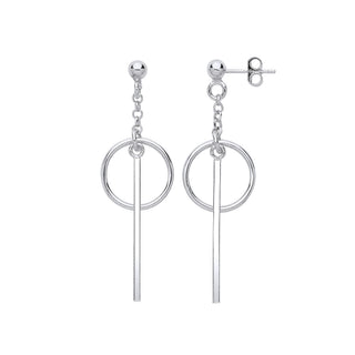 Silver Pin & Circle Drop Earrings