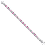 Silver Pink And Clear CZ Tennis Ladies 6.2mm Bracelet