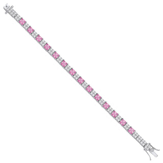 Silver Pink And Clear CZ Tennis Ladies 6.2mm Bracelet