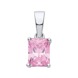 Silver Pink CZ Emerald Cut Pendant