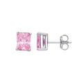 Silver Pink CZ Emerald Cut Stud Earrings