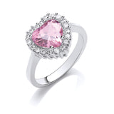 Silver Pink CZ Heart Cluster Ring