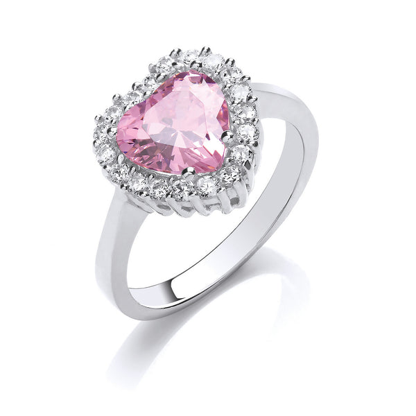 Silver Pink CZ Heart Cluster Ring