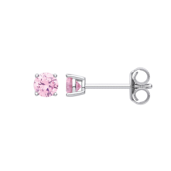 Silver Pink CZ Round Brilliant 4mm Studs
