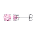 Silver Pink CZ Round Brilliant 6mm Studs