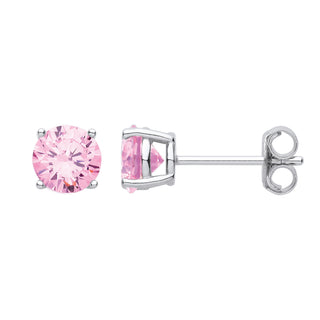 Silver Pink CZ Round Brilliant 6mm Studs