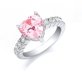 Silver Pink Heart Sterling Silver CZ With CZ On Shld Ring