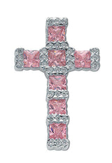 Silver Pink & White Fancy CZ Cross