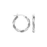 Silver Plain & Glitter 20mm Twisted Hoop Earrings