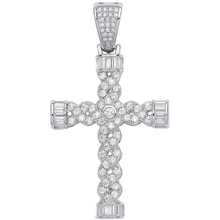 Silver Plait Style Fancy CZ Cross