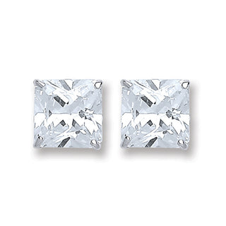 Silver Princess Cut CZ 6mm Studs