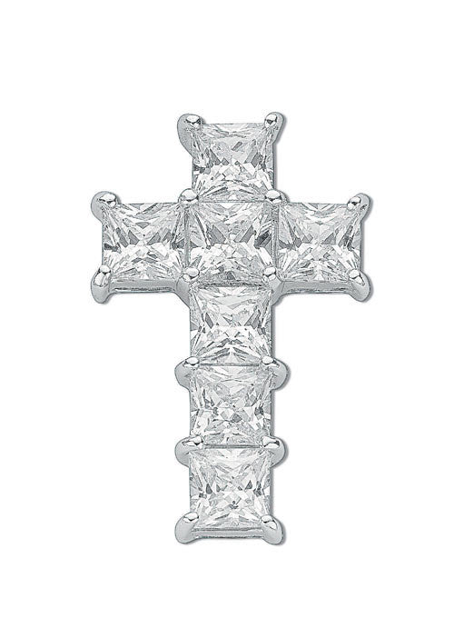 Silver Princess Cut CZ Cross