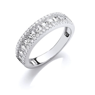 Silver Princess Cut & Round CZ Half Et Ring