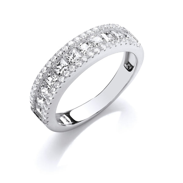 Silver Princess Cut & Round CZ Half Et Ring