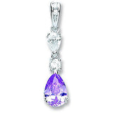 Silver Purple & Clear Pear Shaped CZ Drop Pendant