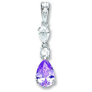 Silver Purple & Clear Pear Shaped CZ Drop Pendant