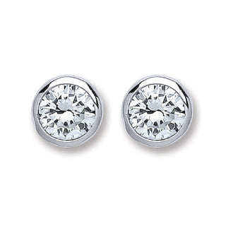 Silver Rd. Bril. Cut Rub Over Setting 6mm CZ Stud