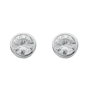 Silver Rd.bril. Cut Rub Over Setting 8mm CZ Stud Earrings