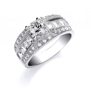 Silver Rd Sterling Silver With Princess & Rd CZ On Shld Ring