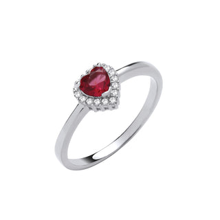 Silver Red CZ Heart Ring