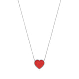 Silver Red Enamel Heart Pendant On Chain