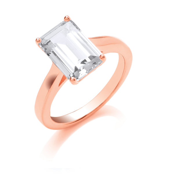Silver Rg Plated Emerald Cut Solitaire Ring