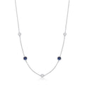 Silver Rh.plated Rubover 5 Blue & Clear CZ's Necklace