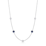 Silver Rh.plated Rubover 5 Blue & Clear CZ's Necklace