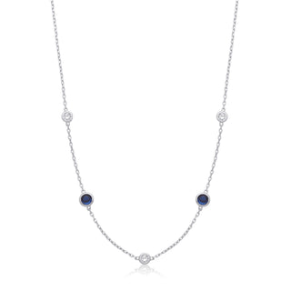 Silver Rh.plated Rubover 5 Blue & Clear CZ's Necklace