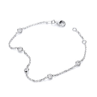 Silver Rh.plated Rubover 5 CZ's Bracelet 7