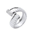 Silver Ribbed Cross-over CZ Ring