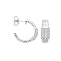 Silver Ribbed Link With CZ Id Plate Earrings