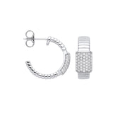 Silver Ribbed Link With CZ Id Plate Earrings