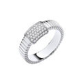 Silver Ribbed Link With CZ Id Plate Ring